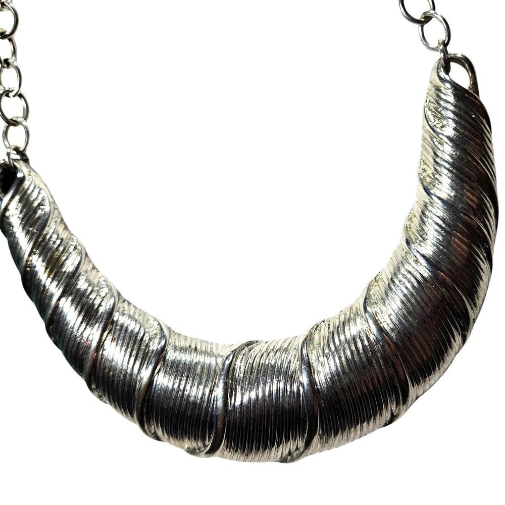 Statement Necklace Silver-Toned Crescent twist nautical womens jewelry neutral